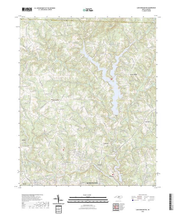 Lake Burlington, NC — USGS 7.5-minute topo (2022)