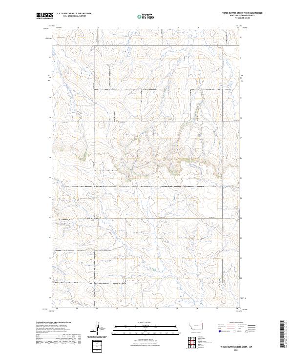 Three Buttes Creek West, MT — USGS 7.5-minute topo (2024)