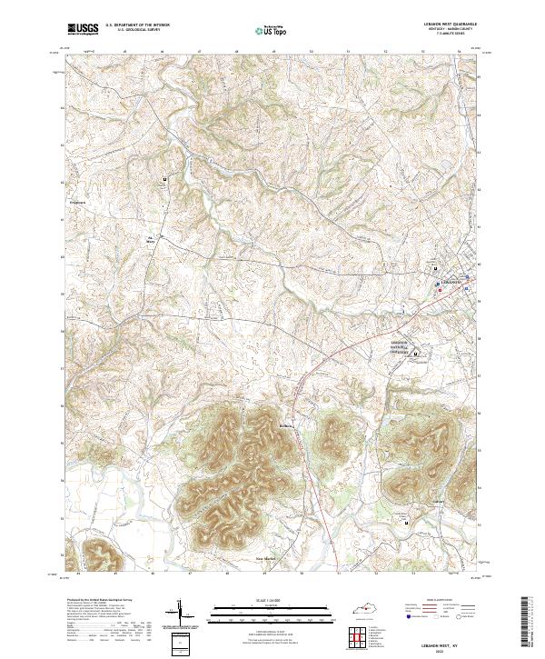 Lebanon West, KY — USGS 7.5-minute topo (2022)