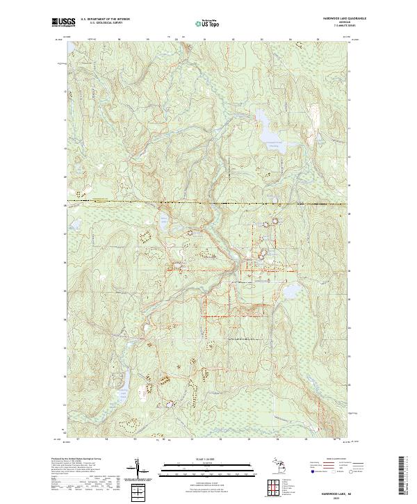 Hardwood Lake, MI — USGS 7.5-minute topo (2023)