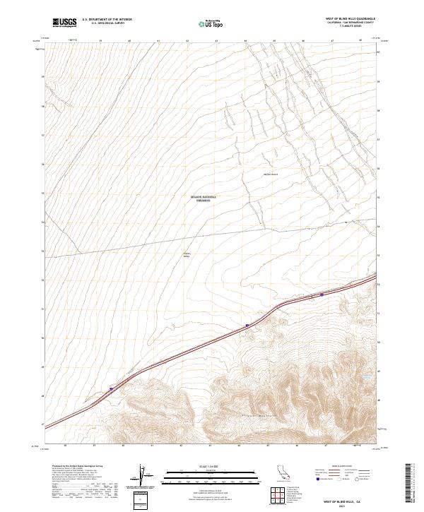 West of Blind Hills, CA — USGS 7.5-minute topo (2021)