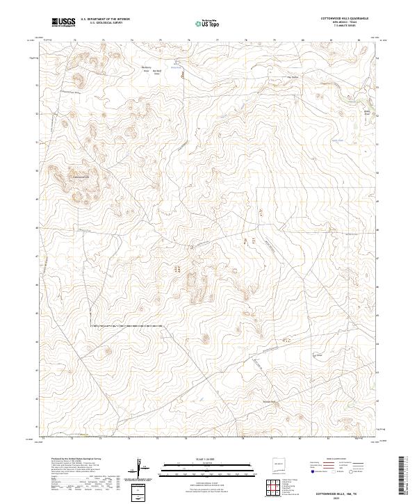 Cottonwood Hills, NM-TX — USGS 7.5-minute topo (2023)