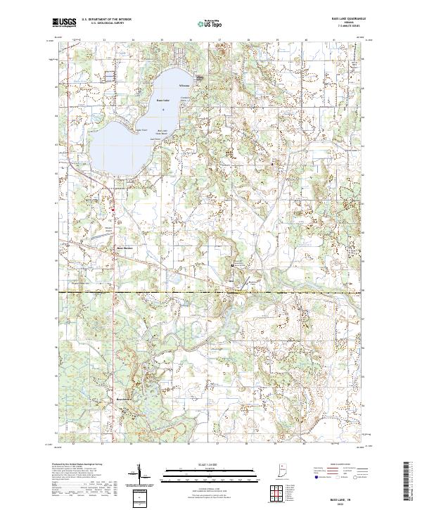 Bass Lake, IN — USGS 7.5-minute topo (2022)