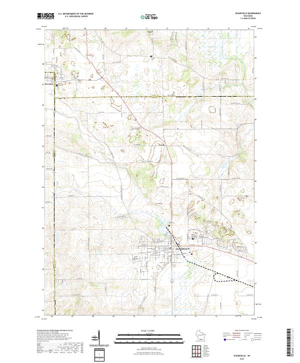 Evansville, WI — USGS 7.5-minute topo (2022)
