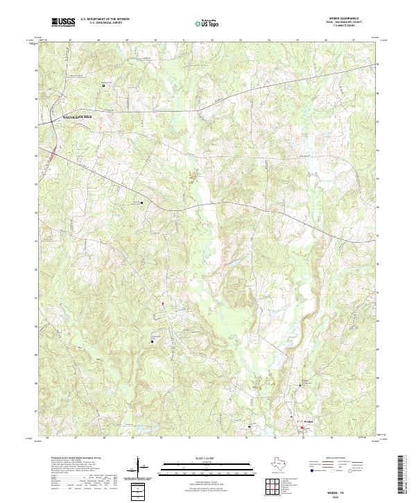 Woden, TX — USGS 7.5-minute topo (2022)