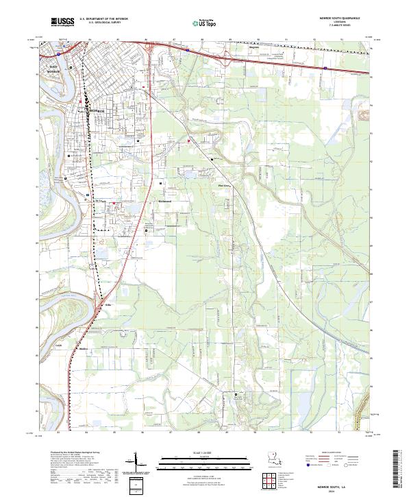 Monroe South, LA — USGS 7.5-minute topo (2024)