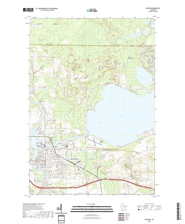 Shawano, WI — USGS 7.5-minute topo (2022)