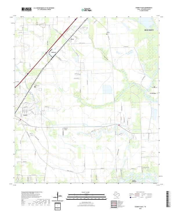 Fannett East, TX — USGS 7.5-minute topo (2022)