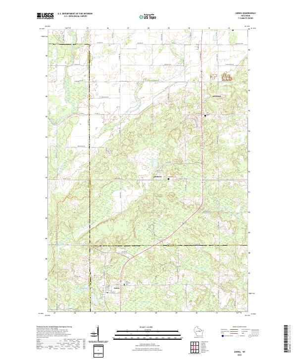 Aniwa, WI — USGS 7.5-minute topo (2022)