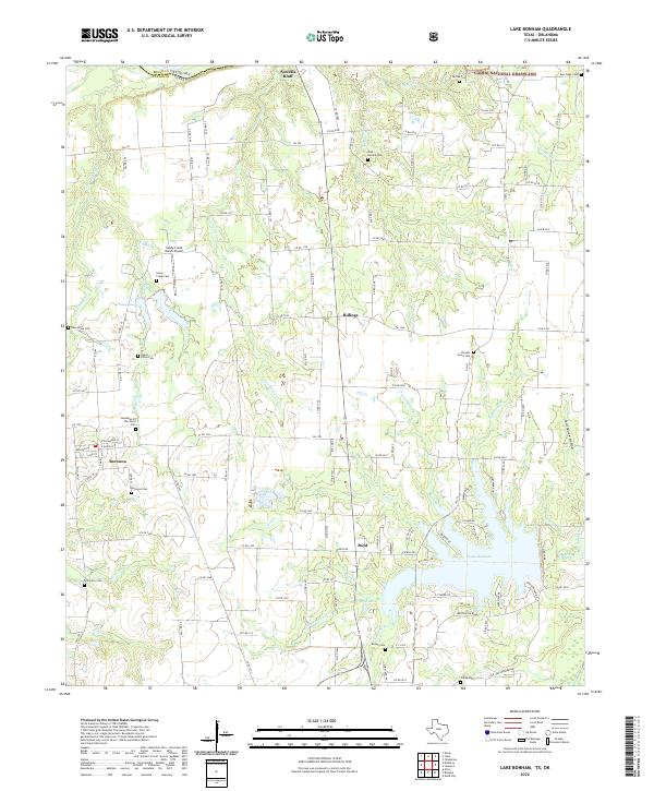 Lake Bonham, TX-OK — USGS 7.5-minute topo (2022)