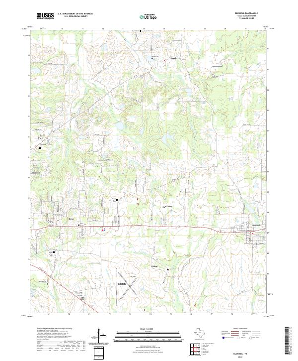 Blossom, TX — USGS 7.5-minute topo (2022)