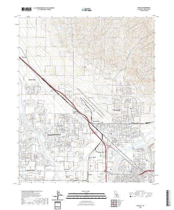 Oildale, CA — USGS 7.5-minute topo (2022)