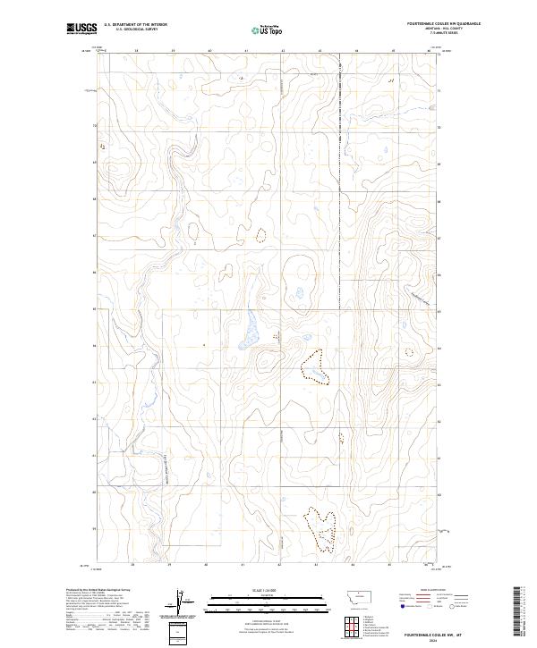 Fourteenmile Coulee NW, MT — USGS 7.5-minute topo (2024)