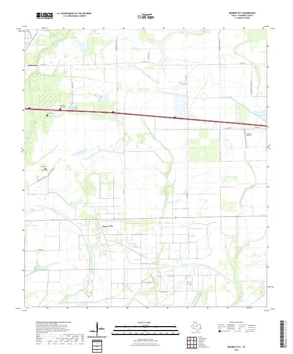 Monroe City, TX — USGS 7.5-minute topo (2022)