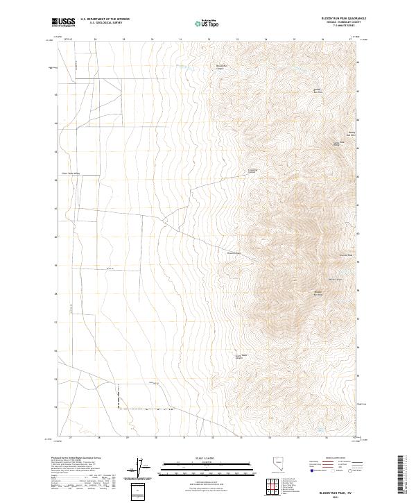 Bloody Run Peak, NV — USGS 7.5-minute topo (2021)