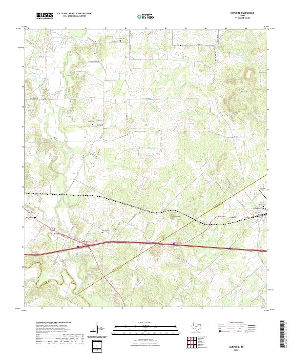 Harwood, TX — USGS 7.5-minute topo (2022)