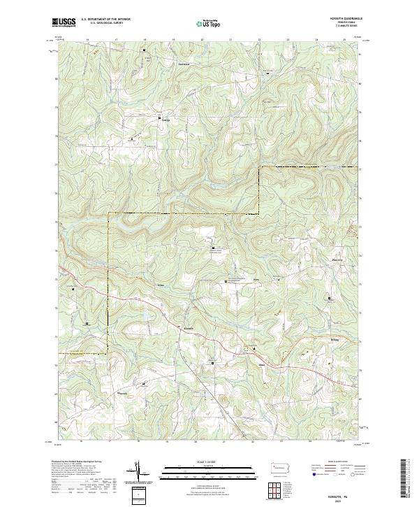 Kossuth, PA — USGS 7.5-minute topo (2023)