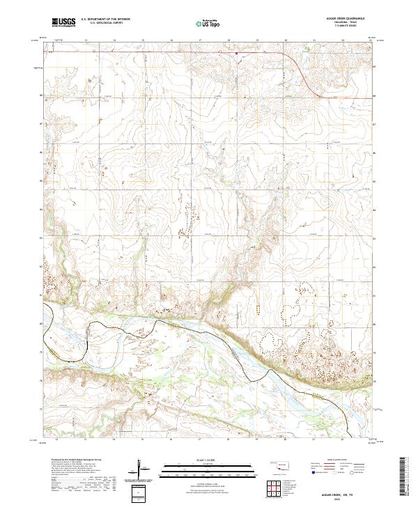 Augar Creek, OK-TX — USGS 7.5-minute topo (2022)