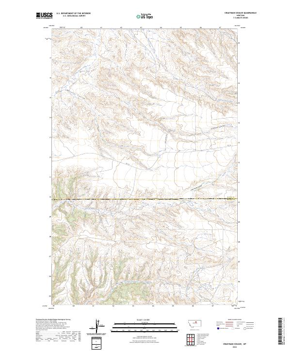 Crazyman Coulee, MT — USGS 7.5-minute topo (2024)