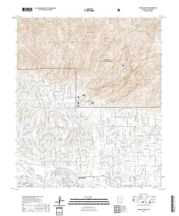 Sabino Canyon, AZ — USGS 7.5-minute topo (2021)