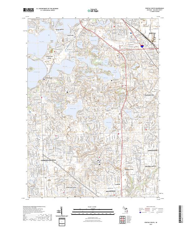 Pontiac South, MI — USGS 7.5-minute topo (2023)