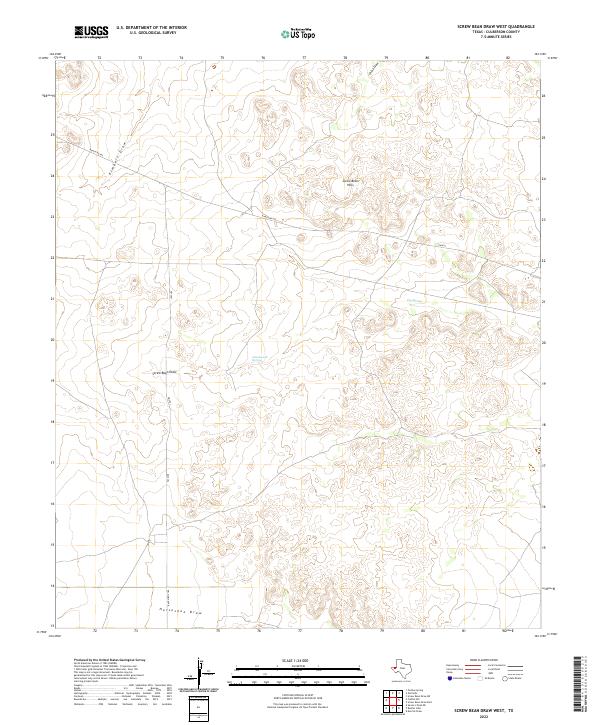 Screw Bean Draw West, TX — USGS 7.5-minute topo (2022)