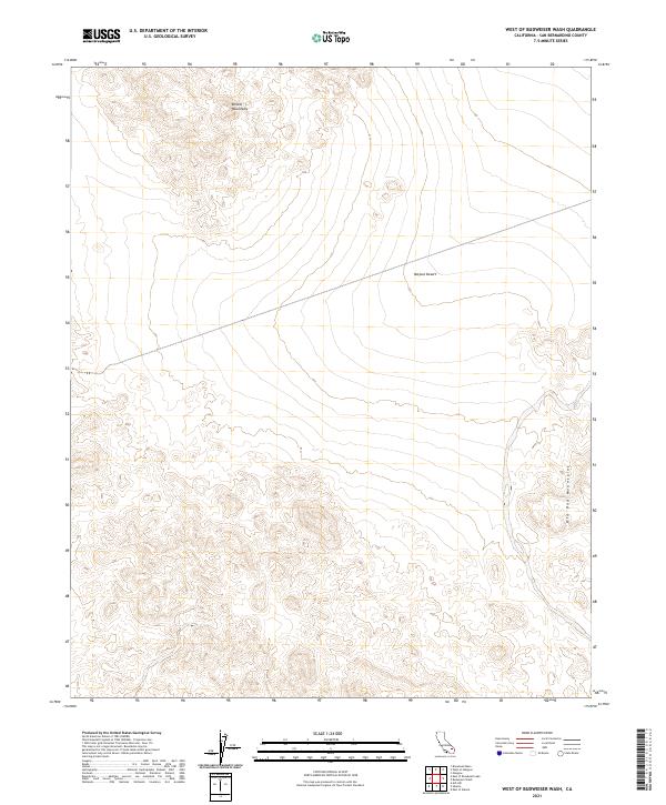 West of Budweiser Wash, CA — USGS 7.5-minute topo (2021)
