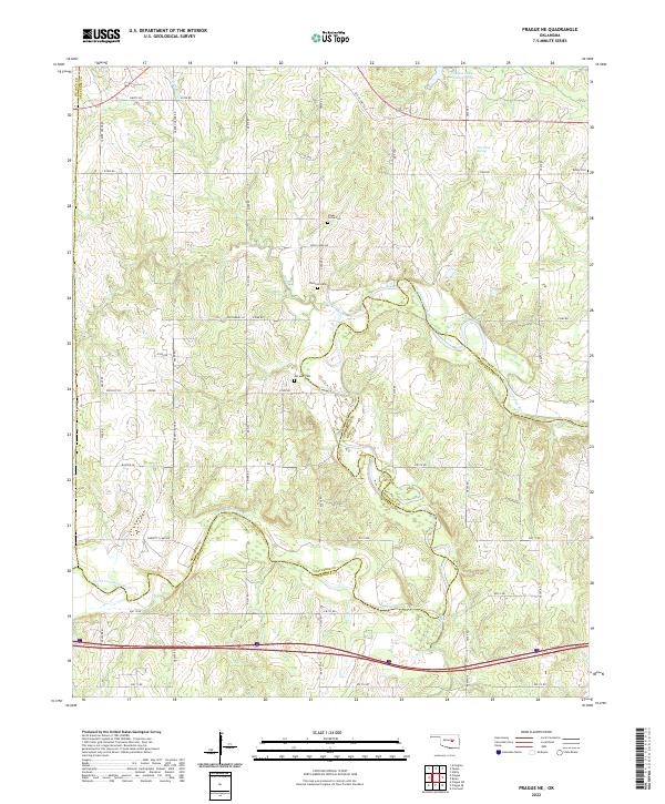 Prague NE, OK — USGS 7.5-minute topo (2022)