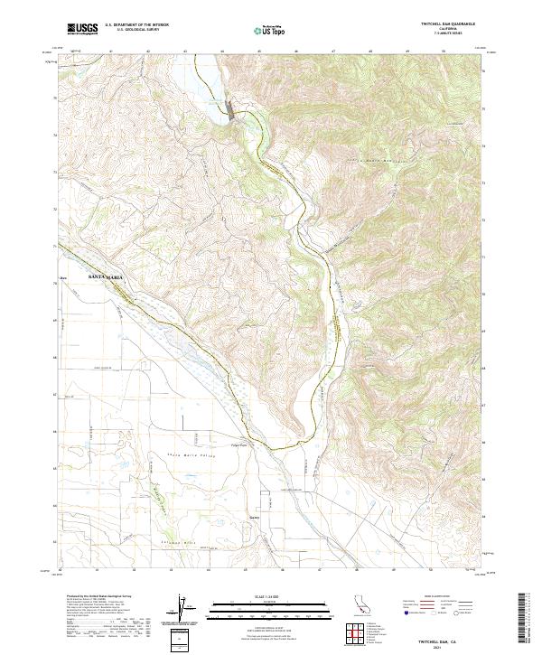 Twitchell Dam, CA — USGS 7.5-minute topo (2021)