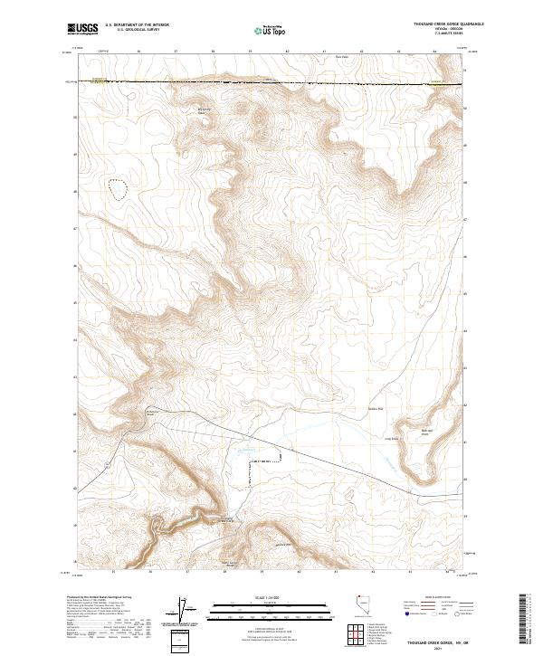 Thousand Creek Gorge, NV-OR — USGS 7.5-minute topo (2021)