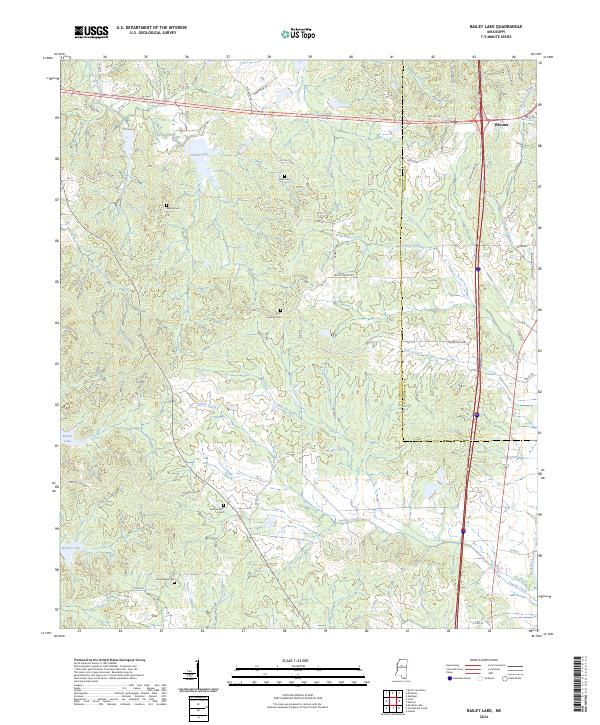 Bailey Lake, MS — USGS 7.5-minute topo (2024)