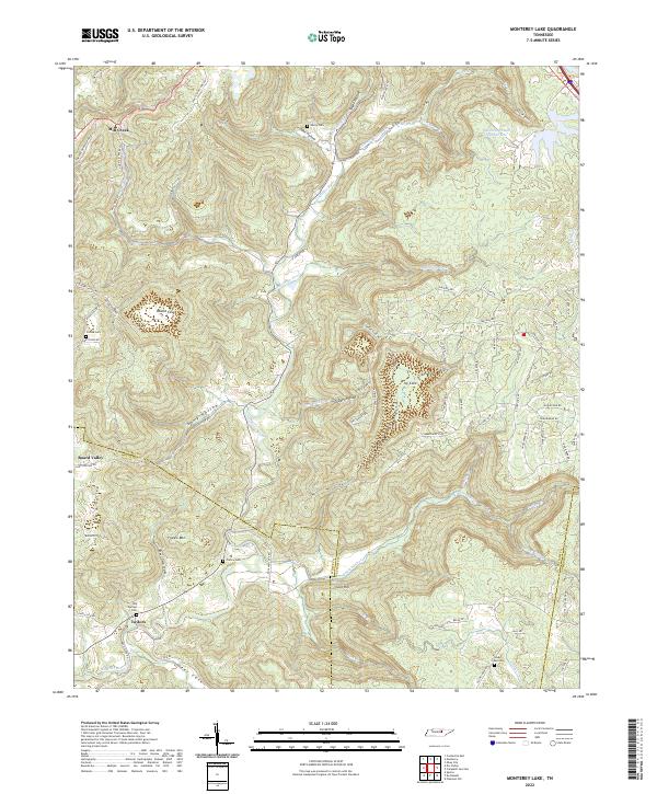 Monterey Lake, TN — USGS 7.5-minute topo (2022)