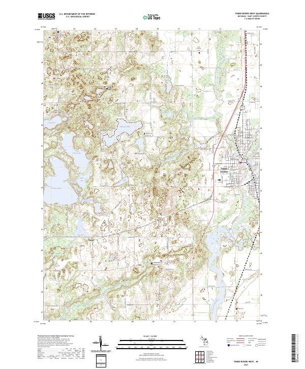 Three Rivers West, MI — USGS 7.5-minute topo (2023)