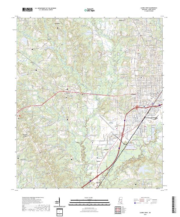 Laurel West, MS — USGS 7.5-minute topo (2024)