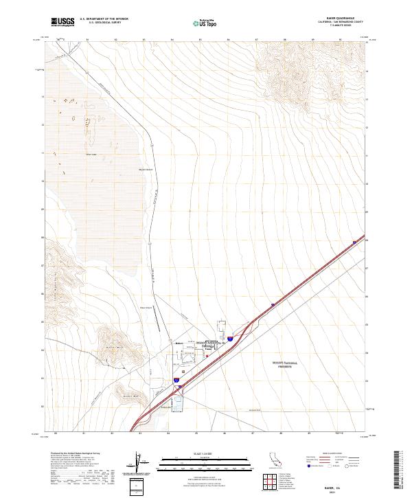 Baker, CA — USGS 7.5-minute topo (2021)
