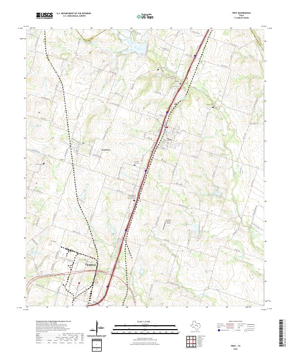 Troy, TX — USGS 7.5-minute topo (2022)