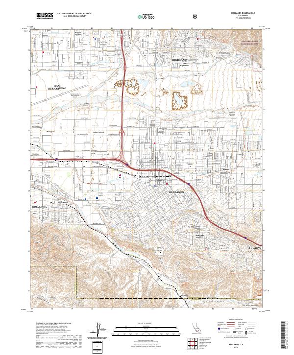 Redlands, CA — USGS 7.5-minute topo (2021)