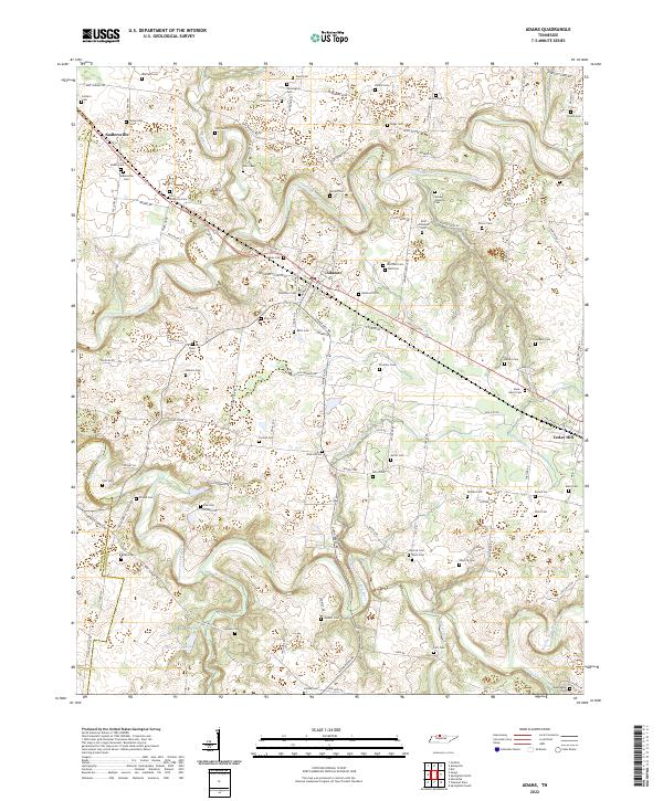 Adams, TN — USGS 7.5-minute topo (2022)