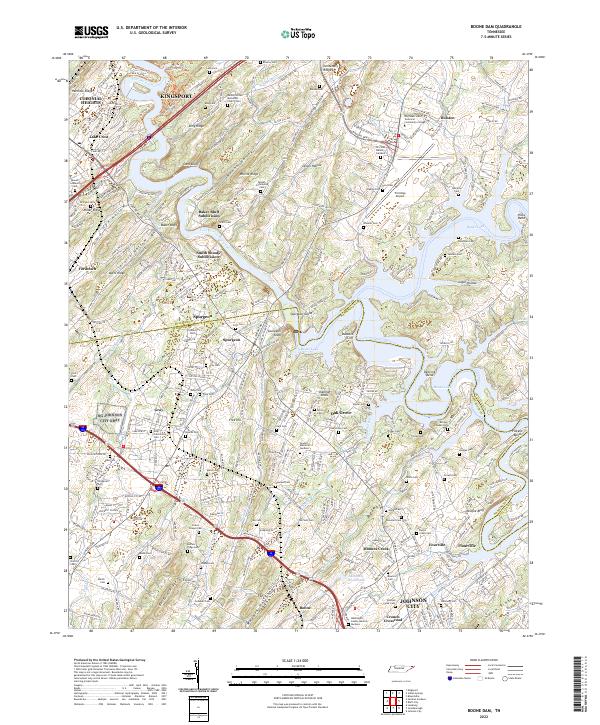 Boone Dam, TN — USGS 7.5-minute topo (2022)