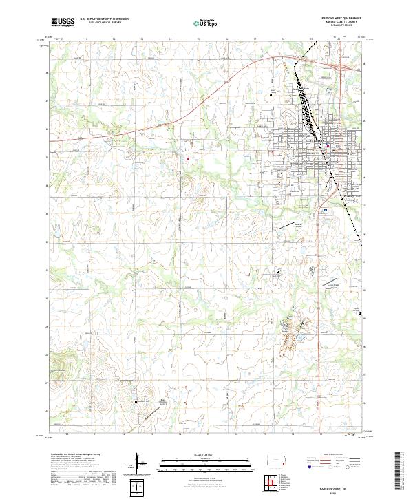 Parsons West, KS — USGS 7.5-minute topo (2022)