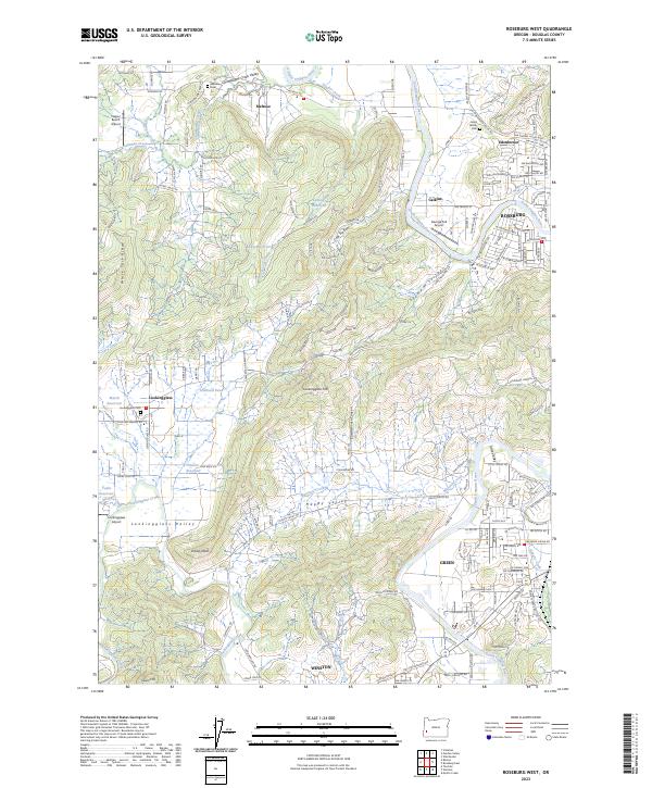 Roseburg West, OR — USGS 7.5-minute topo (2023)