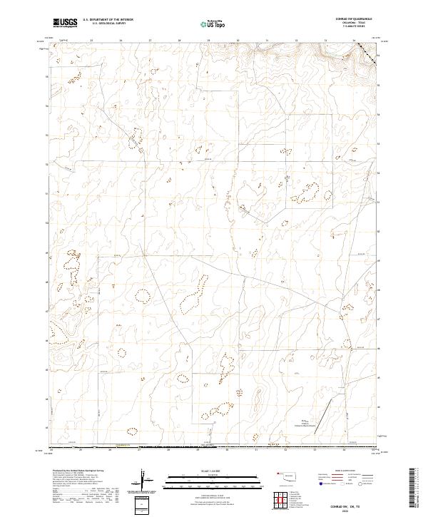 Conrad SW, OK-TX — USGS 7.5-minute topo (2022)