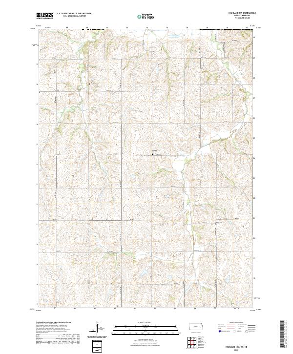 Highland NW, KS-NE — USGS 7.5-minute topo (2022)