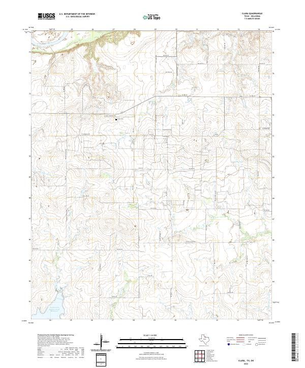 Clara, TX-OK — USGS 7.5-minute topo (2022)
