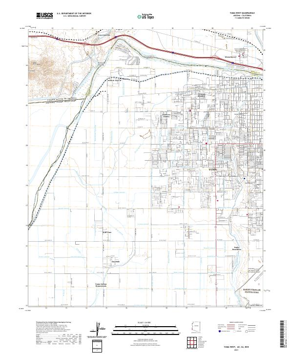 Yuma West, AZ,CA,BCN, US — USGS 7.5-minute topo (2021)