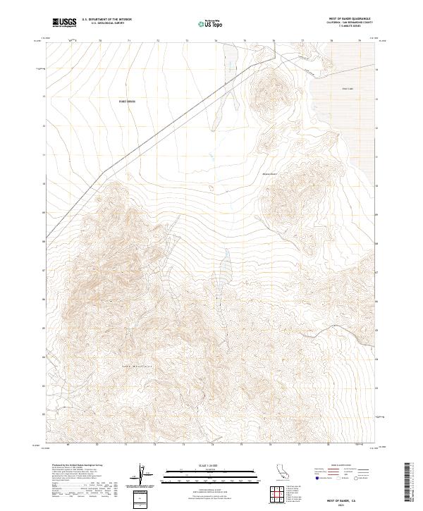 West of Baker, CA — USGS 7.5-minute topo (2021)