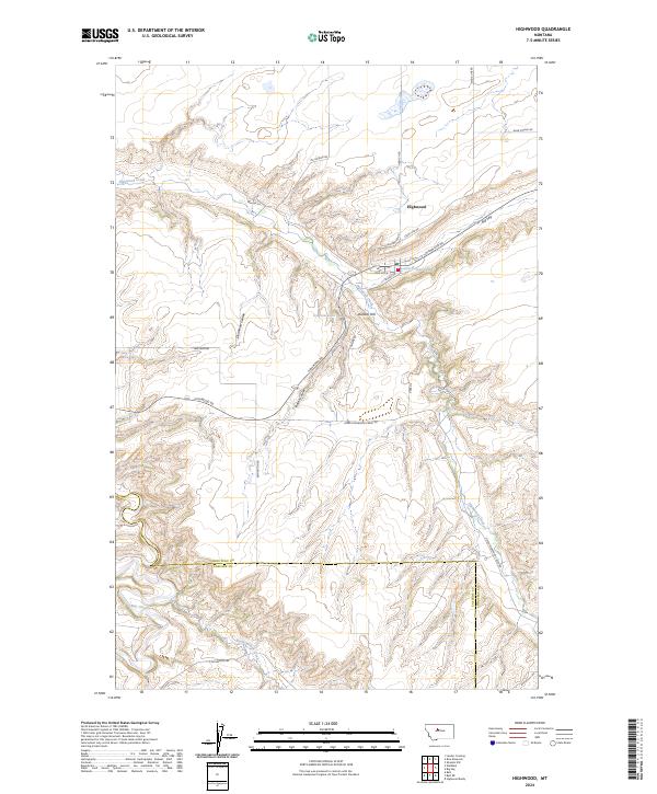 Highwood, MT — USGS 7.5-minute topo (2024)