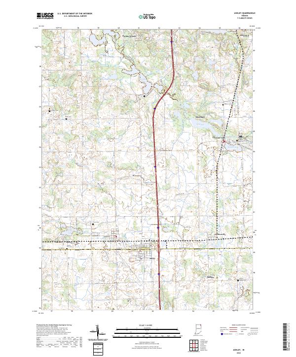 Ashley, IN — USGS 7.5-minute topo (2022)