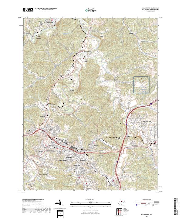 Clarksburg, WV — USGS 7.5-minute topo (2023)