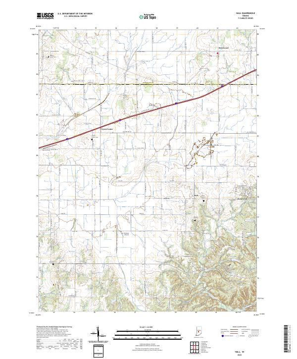 Hall, IN — USGS 7.5-minute topo (2022)
